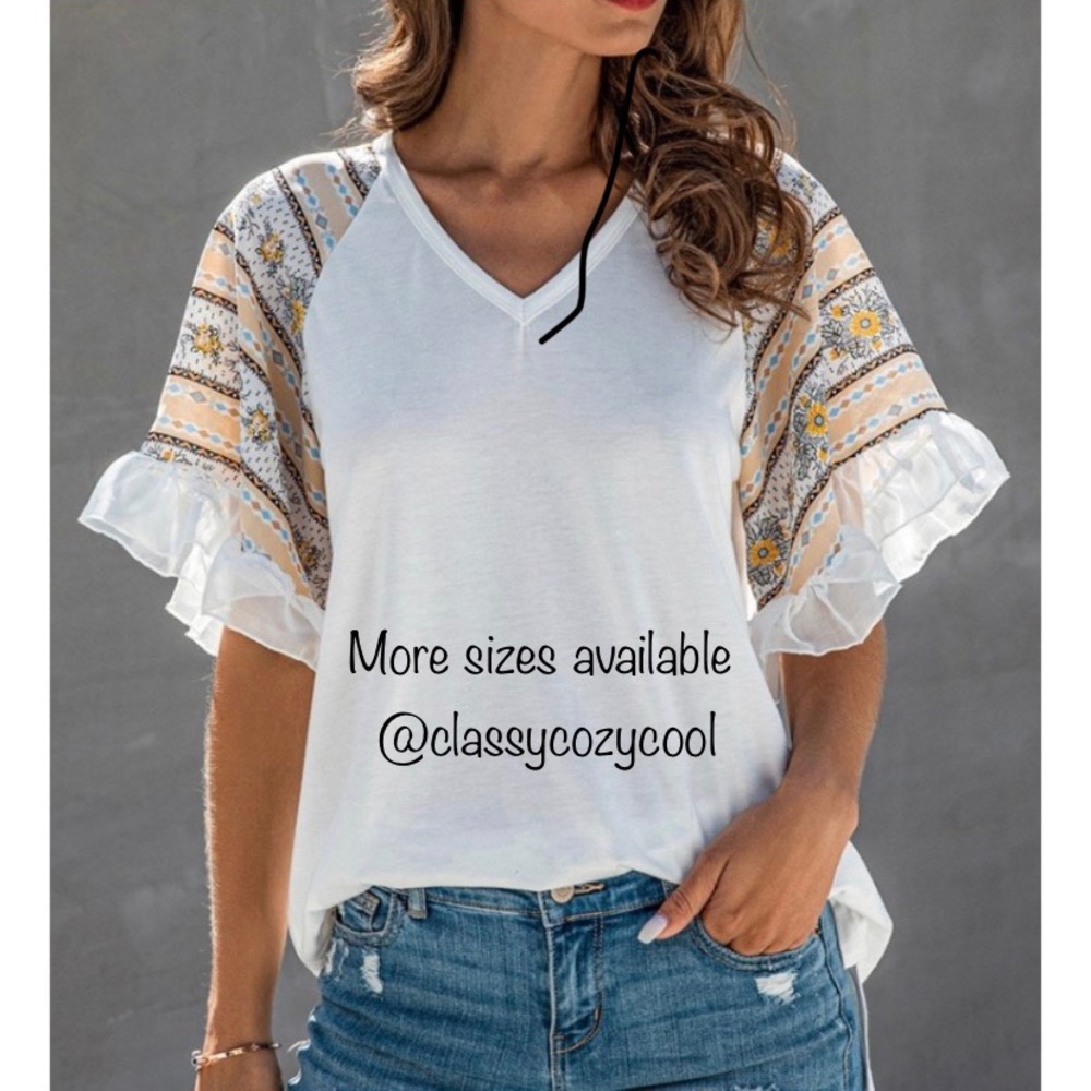 LARGE - Boho V-Neck Tee w/Full Flowing Sleeves